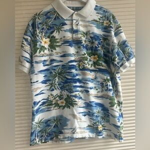 Chaps Ralph Lauren Beach Hawaii Short Sleeve Shirt Mens L Polo Ribbed